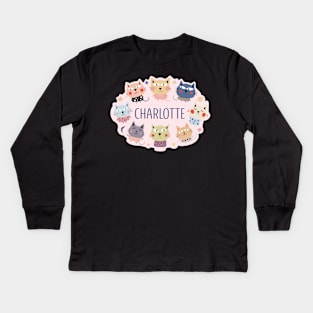 Charlotte name with cartoon cats Kids Long Sleeve T-Shirt